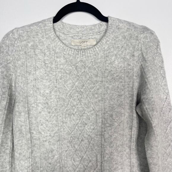 New LOFT XSmall XS Light Gray Cable Sweater Dress Long Blouson Sleeve Wool Blend - Picture 3 of 9